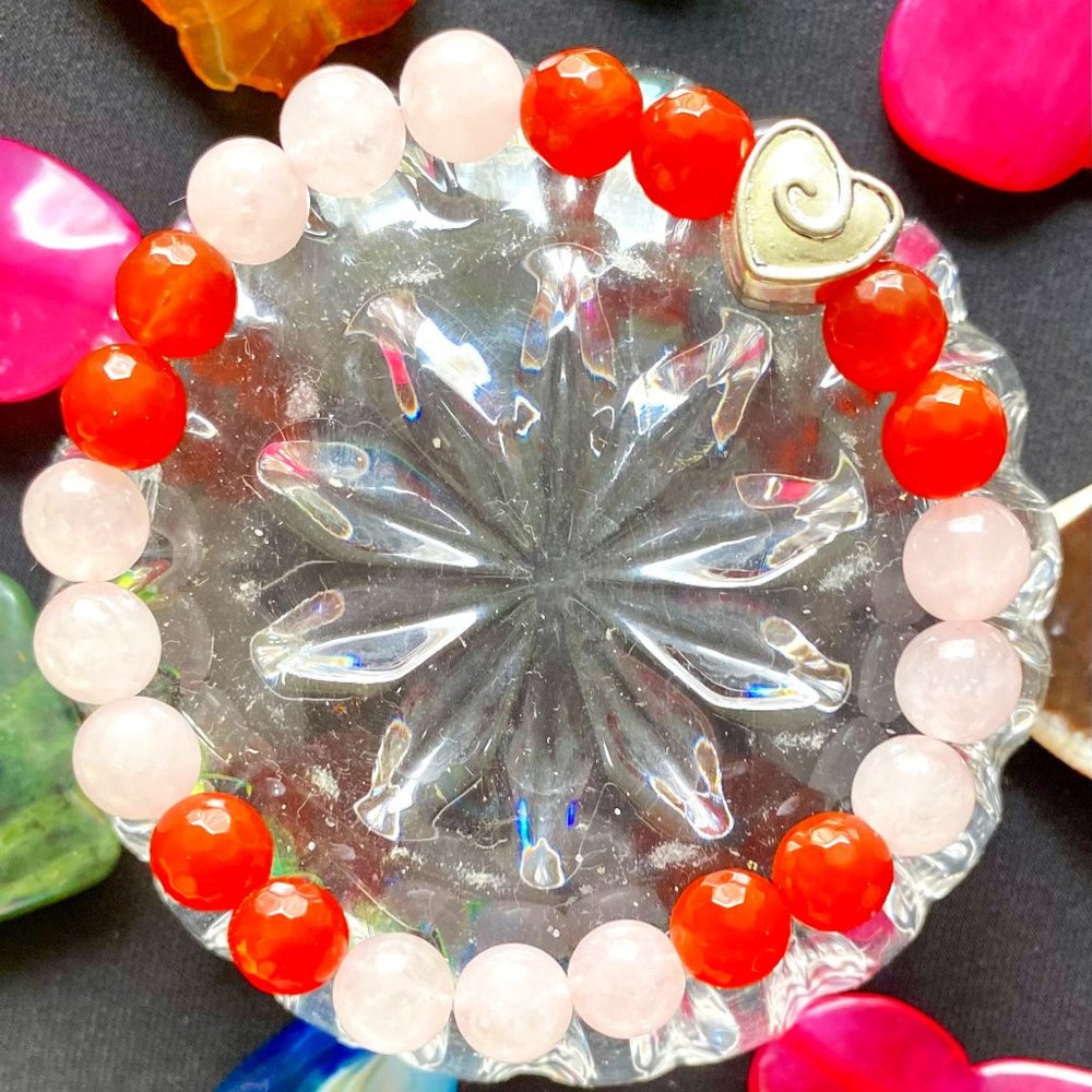 Rose Quartz and Carnelian Precious Stones Bracelet